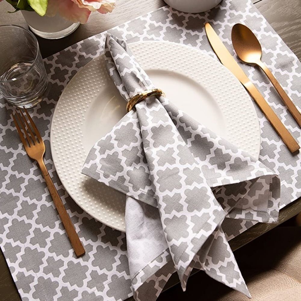 Grey Lattice Print Cloth Napkins